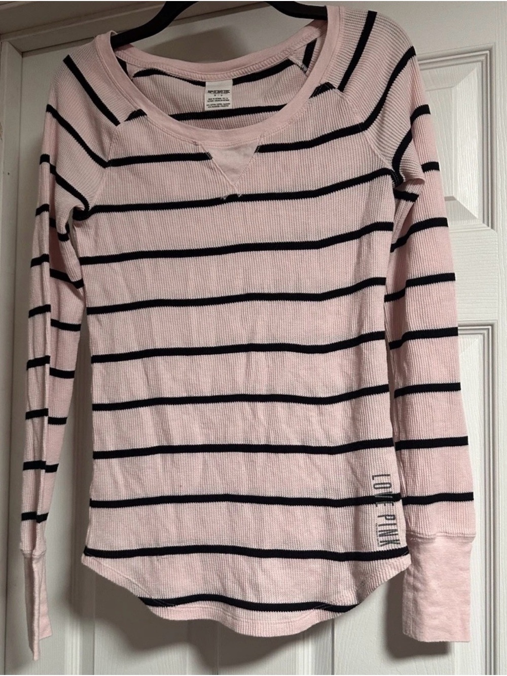 PINK Victoria's Secret Pink and Black Striped Long Sleeve Top